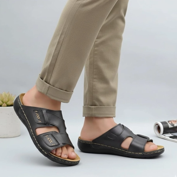 دمپایی طبی چرمی مردانه مدل شهپر 822 دوردوخت